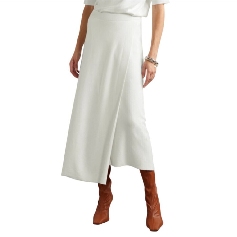 Lafayette 148 Cashmere Wrap Effect Midi Skirt Womens Medium Gray High Rise Waist